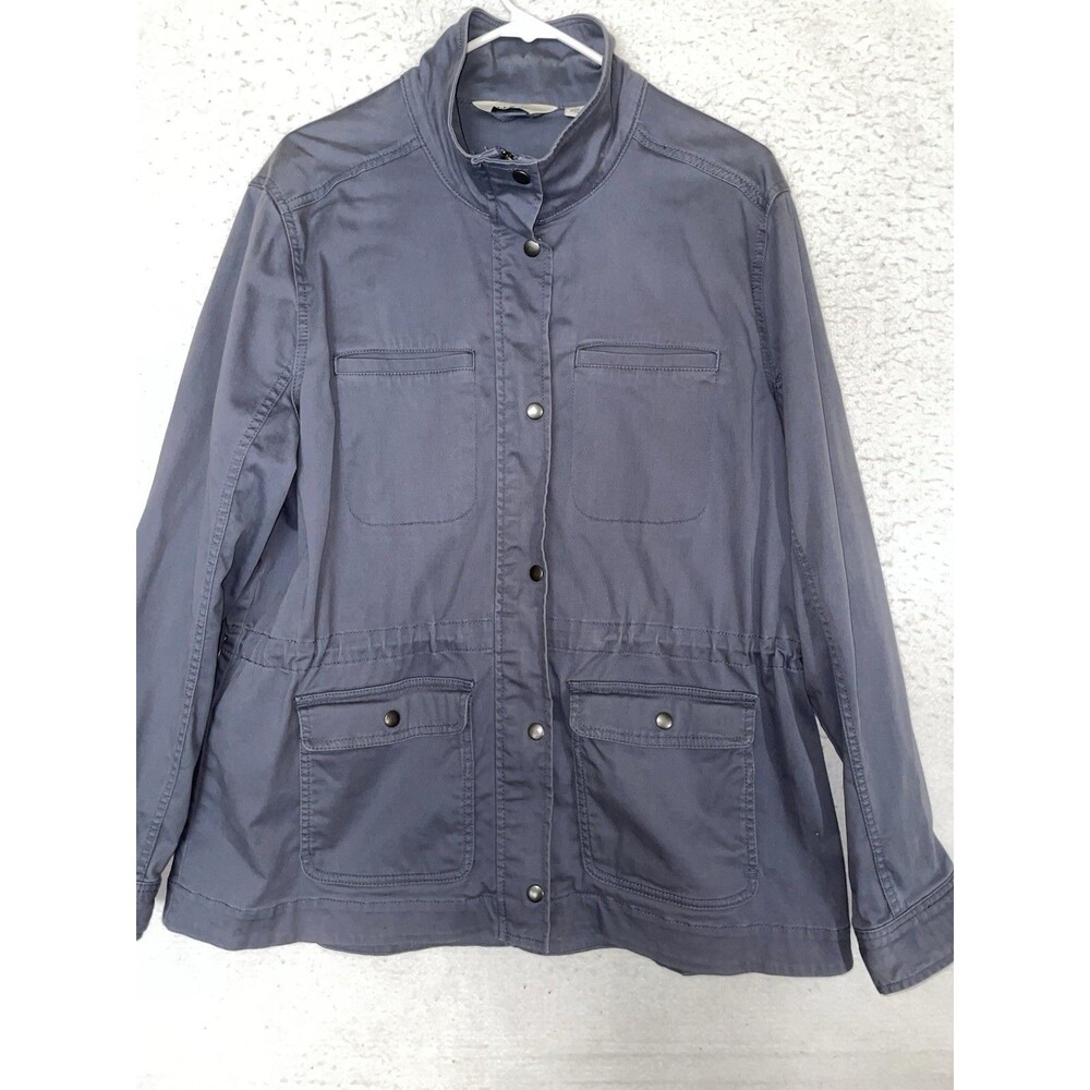 LL Bean Utility Field Jacket Womens Size XL Blue Gray Canvas Chore Coat Pockets